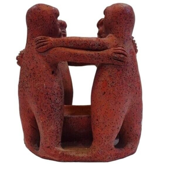 Vintage Aztec Mayan Folk Art Circle of Friends (4) Clay Pottery Candle Holder - Picture 2 of 7